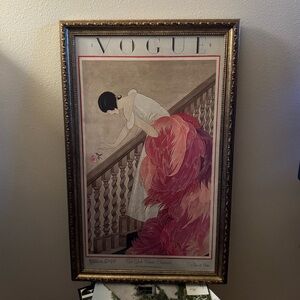 Vogue Art Deco Painting with Pink and Purple Feathers